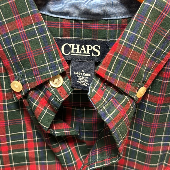 Chaps boys easy care button down dress shirt blue red green size 6 NWT - Picture 2 of 4